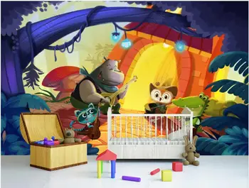 Pasirinktinius nuotraukų freskos 3d tapetai, Cartoon gyvūnų muzikos grupė vaikų kambario 3d sienų freskomis tapetai sienos į ritinius