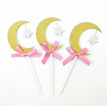 12pcs Crescent Moon star Blizgučiai Cupcake Toppers - Tortas, Papuošimai - Šalis Dekoras - Šventė - Ramadano - Eid Mubarakas