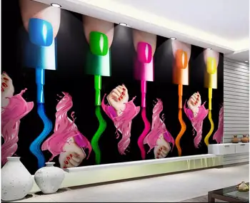 WDBH Pasirinktinius nuotraukų freskos 3d tapetai Nagų kosmetika, nagų lakas rankos kosmetikos parduotuvė dekoro 3d sienos freskos tapetai už kambarį