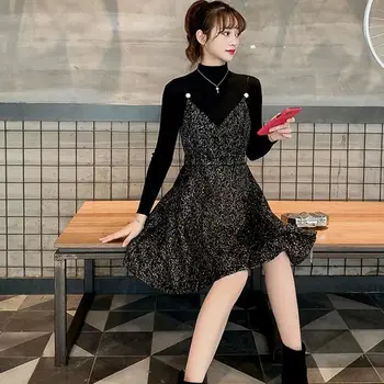 Suknelė Rinkiniai Moterims Elegantiškos Mados Elegantiškas Office Lady Komplektai 2 Gabalas Korėjos Rudenį Pagrindinio Paprasta Bazės Marškinėliai Moteriška Apranga J9