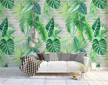 Bacal Pritaikyti didelių Pietryčių Azijos atogrąžų miškų, bananų lapų 3d sienų tapetai miegamajame, baras nuotrauka fone 3D