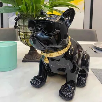 Kietas prancūzų buldogas skulptūra negali išeiti Piggy bank Namų dekoro akiniai nuo saulės šuo gali imti Piggy bank didelės talpos dovanos
