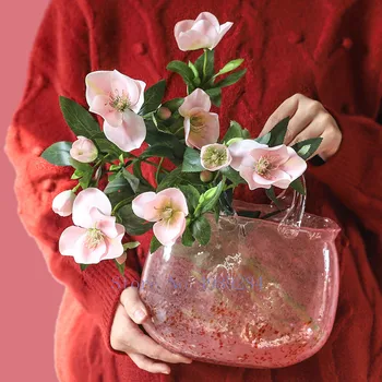 Stiklo Vaza Rankinėje Kūrybiškumą Abstraktus, Pink Gėlių Vaza Skaidraus Stiklo Šiuolaikinių Namų Puošybai Gėlių Kompozicijų Vestuvių