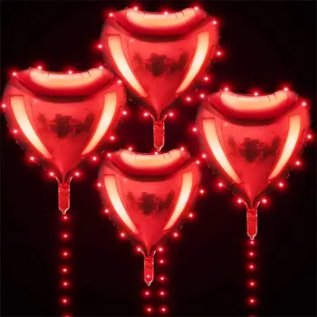 Šviesos Balionai 18 Colių Valentino Raudona Širdis Aliuminio Folija, Balionai su 10ft Raudonas Led String Šviesos Valentino Diena Vestuvės