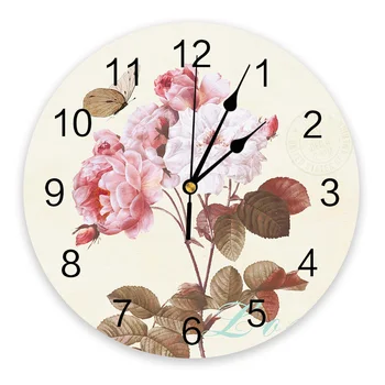 Gėlių Drugelis Derliaus Sieninis Laikrodis Modernus Dizainas Ir Tylus Miegamojo Kambarį Apdaila Round Hanging Laikrodžiai