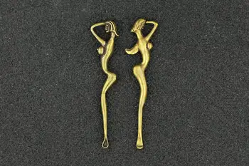 Antikvariniai gryno Žalvario sexy lady Earpick amatų Ear Cleaner ausų sierą Šaukštas Ausies išsirinkti Nešiojamąjį key chain pakabukas namų puošybai a3220
