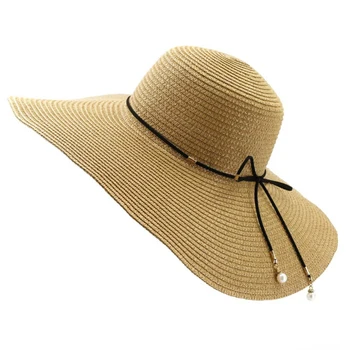HT3624 Didelio Masto Kraštų Skrybėlę Moterų Floppy Šiaudų Paplūdimio Skrybėlę Ponios Packable Pavasario Vasaros Saulės, Skrybėlę, Moteris Kelionės Paplūdimio Kepurė Panama