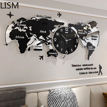Kūrybos Pasaulio Žemėlapis Didelis, Prabangus Sieninis Laikrodis Elektroninio Dizaino Kambarį Akrilo 3d Silent Sienos Clcok Reloj Namų Dekoro XFYH