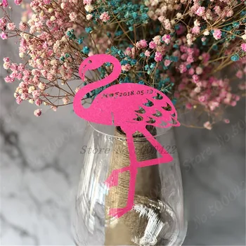 50pcs pjovimas Lazeriu, Popieriaus Pink Flamingo Vyno Stiklo plokštės Pavadinimas Vietą Taurės Escort Kortelės, Vestuvių, Kalėdų Gimtadienio Dekoracijos