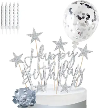 2 komplektai tortas topper papuošalai su gimtadieniu reklama star tortas taurės, žvakių, balionų, konfeti žmogui berniukas, moteris, mergina, mergina gimimo