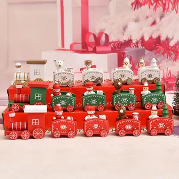 1Pc Animacinių filmų Kalėdų Traukinys Medinės Apdailos Amatų Raudonos, Žalios Snaigės Kalėdų Medžio Traukinio Figūrėlės Ornamentu