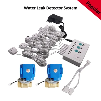 detektorius de fugas de agua detektorius de vazamento vandens nuotėkio jutiklis, Signalizacija su 8pcs 6meter vandens jutiklis ir 2vnt smart vožtuvas