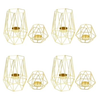 8X Aukso Geometrinis Metalo Tealight Žvakių Laikikliai Kambarį & Vonios Apdaila