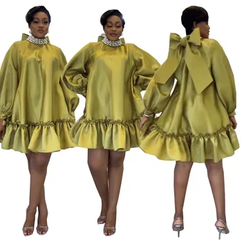 2022 m. Pavasario Rudens Mados Stilius Afrikos Moterų ilgomis Rankovėmis O-kaklo Poliesteris Mini Suknelė Afrikos Suknelės Moterims