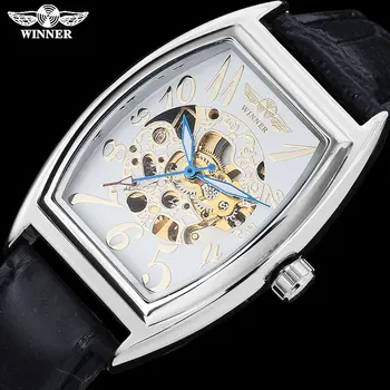 NUGALĖTOJAS vyrai mada sporto mechaniniai laikrodžiai odinis dirželis laisvalaikio prekės vyrų automatinė skeletas wathces vyrų laikrodis montre homme
