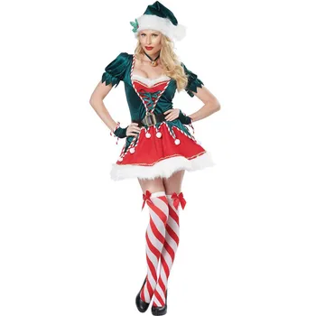 Plus Size Miela Žalia Kalėdų Dress Seksuali Šokių Grupė Moterų, Rodo, rankovių KALĖDŲ Kostiumai Šalis 4Pcs/Set