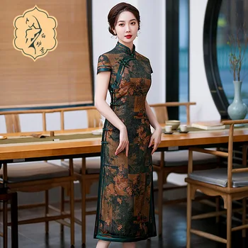 2022 Naujas Kinijos Cheongsam Suknelė Plonas Senovinių Tradicinių Gėlių Qipao Elegantiškas Moterų Suknelės, 3XL