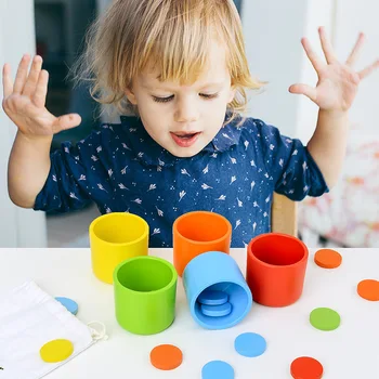 Montessori Spalva Klasifikacija Taurės Monetų Rinkinį Darželio Darbastalio Žaidimas Vaikams, Mediniai Multi-Funkcija Mokymo Žaislai