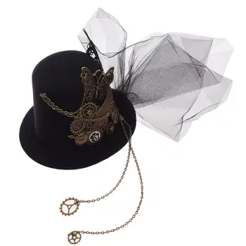 Moteriški Mini Fedora Skrybėlę Steampunk Fascinator Mini Top Hat Plaukų Įrašą Punk, Gothic Pavarų Sparnus Laikrodis Drugelis Šydas Vinjetė