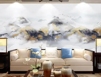Custom sienų tapetai, 3D šiuolaikinio abstraktaus meno rašalo tapybos aukso kraštovaizdžio TV foną, sienos dekoratyvinis dažymas