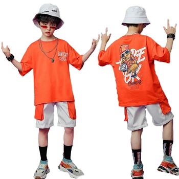 Lolanta Vaikų Berniukų Atsitiktinis Kasdien Hip-Hop Drabužius, Orange, T-shirt Viršuje Arba Šortai Drabužių Streetwear Naudingumo Šokių Drabužiai