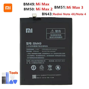 Xiao mi 100% Originalus BM49 BM50 BM51 BN43 Baterija Xiaomi Mi Max Max Max 2 3 Redmi Pastaba 4X/4 Pastaba Pakeitimo Baterijas +Įrankiai