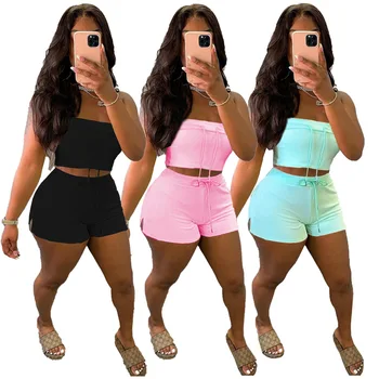 Naujas Seksualus Vasaros Backless Suknelė Moterims 2021 Dviejų dalių Komplektas Klubo Aprangą Mados Sijonas Spageti Dirželis Pasėlių Viršų ir Mini Sijonas