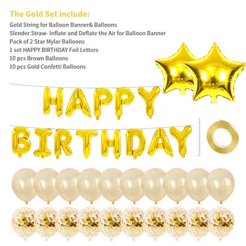 Happy Birthday Party Set Ballon Gimtadienio Deco Šaliai Folijai, Kolbų Turas Helio Ballon Aukso Konfeti Kolbų Latekso Namuose Šalis Gruodis