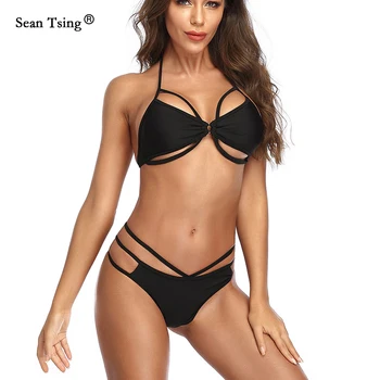 Sean Tsing® Seksuali Moteris micro Bikini Komplektas Apynasrio Tvarstis Nėriniai-up maudymosi Kostiumėliai, Moterų Tuščiaviduriai vientisos spalvos Plaukimo Kostiumas