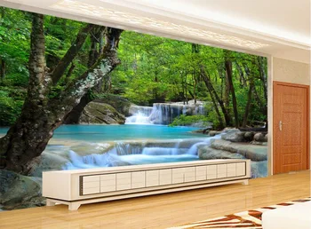 3d sienų tapetai, 3d kambario tapetai kraštovaizdžio TV fonas gražus ir romantiškas miškai krioklys