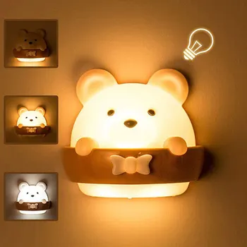 Mielas Lokys USB Įkrovimo LED naktinė lempa Naktį Šviesos, vaiko Kambarys, Kad Plug-In Nuotolinio Miegamasis Žibintas Pritemdomi