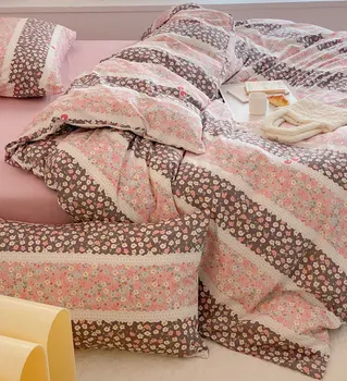 Kaimiškas saldaus gėlių lovos komplektai,twin visą karalienė, karalius medvilnės,prancūzų derliaus sielovados namų tekstilės butas lapas pagalvės užvalkalą antklode padengti
