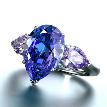 2022 Naujų Papuošalų Asmenybės Kriaušės formos Vandens Lašelis Inkrustacijos Mėlyna-violetinė Cirkonis Vestuvių Žiedas Mados Kūrybos Aukštos kokybės Žiedas