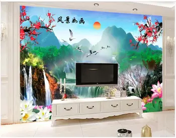 Custom foto tapetai, sienų ir 3 d freskomis tapetai Idiliškas peizažas miško krioklys vaizdingas fonas sienos