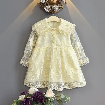 Nauja Rudens Ir Žiemos Suknelės Baby Girl Drabužiai Atvartas ilgomis Rankovėmis Nėriniai Gražus Ir Mielas Suknelė Vaikų Drabužiai