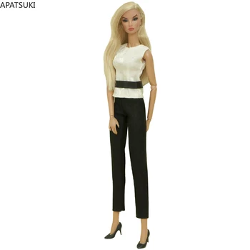 Balta Juoda Office Lady Rankų Darbo Lėlės Drabužių Rinkinys Barbie Top Marškinėliai Stora Kelnės Kelnės Komplektus 1/6 Lėlės Priedai