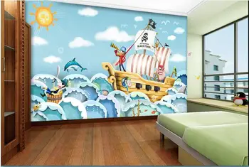 3d tapetai užsakymą freskos neaustinių wal lipdukai Hd ranka animacinių filmų piratų laivas tapybos puošmena TV nustatymas 3d tapetų