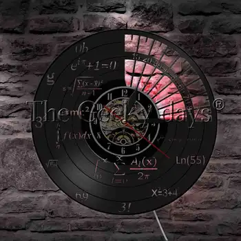 Matematikos Lygtis, Geometrijos Grafinis Vinilo Įrašas Sieninis Laikrodis Su LED Apšvietimu Matematikos Formulė Naktį LED Lempos, Skirtos Matematikos Meilužio Dovana