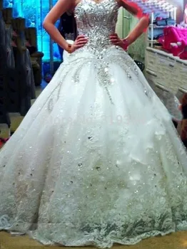 2023 Prabangių Nėrinių Vestuvių Suknelė Kalnų Krištolas Kristalinis Kamuolys Suknelė Bowknot Vestuvinės Suknelės Chalatas De Mariage Užsakymą