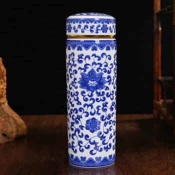 Jingdezhen keramikos teacup termosas puodelis su dangteliu mėlynos ir baltos spalvos porceliano puodelio vandens linijinės tarnybos taurės nešiojamų teacup Dovana taurė