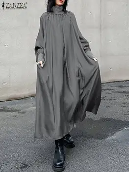 ZANZEA 2022 Mados Turtlencke Ilgai, Chalatai-line Moterys ilgomis Rankovėmis Elegantiškas Maxi Suknelė Streetwear Rudenį Atsitiktinis Palaidų Suknelės