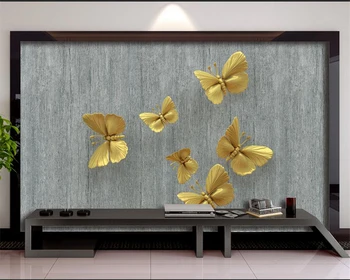 Užsakymą tapetai HD aukso 3D stereo drugelis mūrinės namo fone apdaila sienų tapybos 3d tapetai