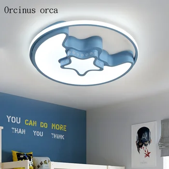 Šiaurės šalių šiuolaikinės paprasta mėnulis lubų lempa gyvenamojo kambario, vaikų kambario lempos animacinių filmų kūrybos LED nuotolinio valdymo lubų lempa