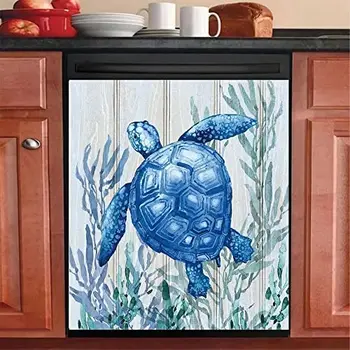Vėžlys, Indaplovė Magnetas Dangtis, Blue Turtles su Gėlių Magnetinio Šaldytuvas aplinkosaugos ¾enklelis, Paplūdimio Gyvenimo Juokinga Gyvūnų Šaldytuvo Duris