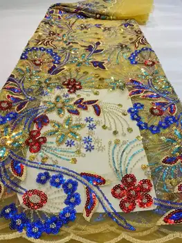 Prabanga Karoliukų, Rankų Darbo Nėriniai Audinio Prancūzijos Vestuvių Suknelė Vėliau Kaip Nigerija Tiulio Siuvinėjimo Geltona Gera Kaina, Su Blizgančiais Naujas