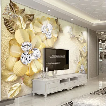 Custom 3D Photo Namų Tapetai Europos Prabangos Golden Diamond Gėlių Šilko, Papuošalais Fone De Papel Parede Tapety Freska