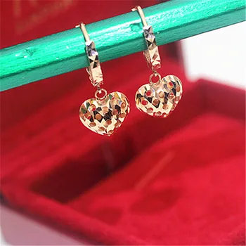 585 purpurinė, aukso, persiko širdies auskarai moterims siųsti draugei 14K rose gold naujų ausų sagtis tuščiaviduriai dizaino papuošalai romantiška