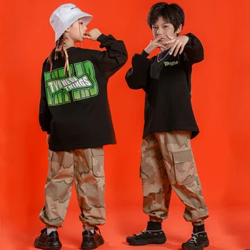 2022 Naujojo Džiazo Šokio Kostiumai Vaikams Laisvi Marškinėliai Krovinių Kelnės Streetwear Vaikų Šokių Hip-Hop Šokių Rave Drabužius DQS10374