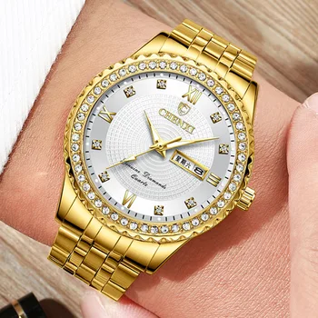 Chenxi Top Brand Watch Vyrų Deimantų, Aukso Laikrodžiai Full Steel Dienų Kvarciniai Laikrodžiai Vyrams, Verslo Laikrodžiai Relogio Masculino