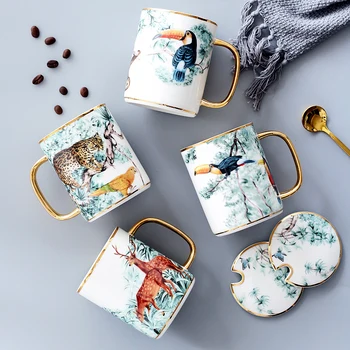 Kūrybos Gyvūnų Keramikos Puodelis Kavos Puodelis Su Dangteliu Šaukštas Vandens, Pieno Britų Arbatėlė Geriamojo Namų Drinkware Apdaila